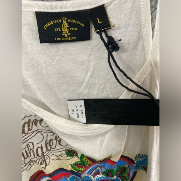 Christian Audigier Vintage Studded White/Gold Tank Size L NWT - Picture 4 of 8